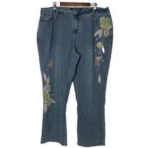 Blue Flare Jeans with Floral Embroidery